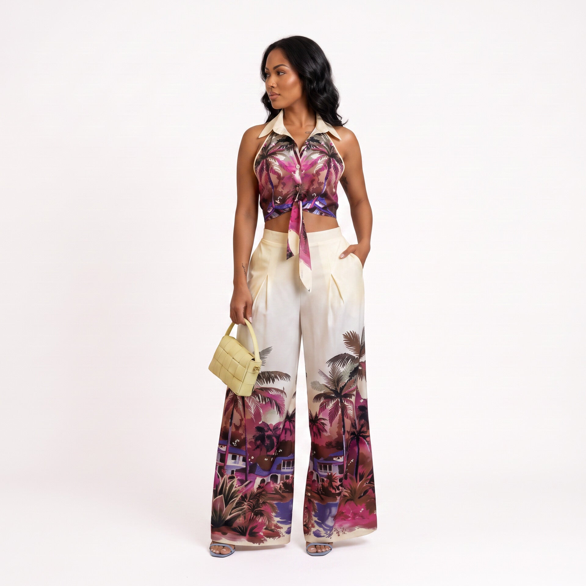 2 piece Floral Halter Top and Pants Set
