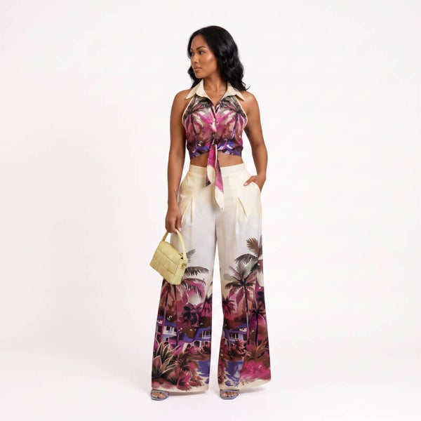 2 piece Floral Halter Top and Pants Set