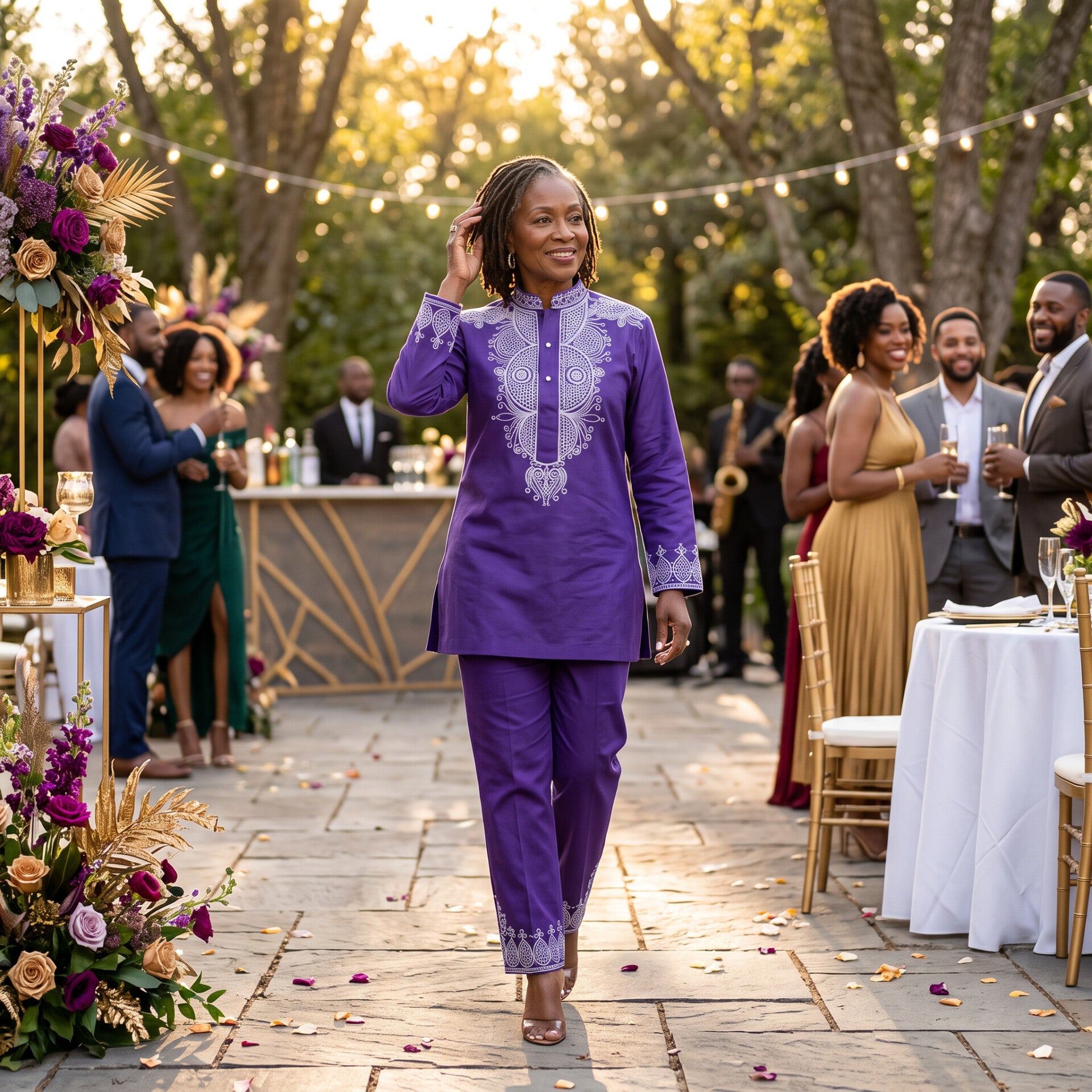 Purple Dashiki and Pants with White Embroidery -PH3050
