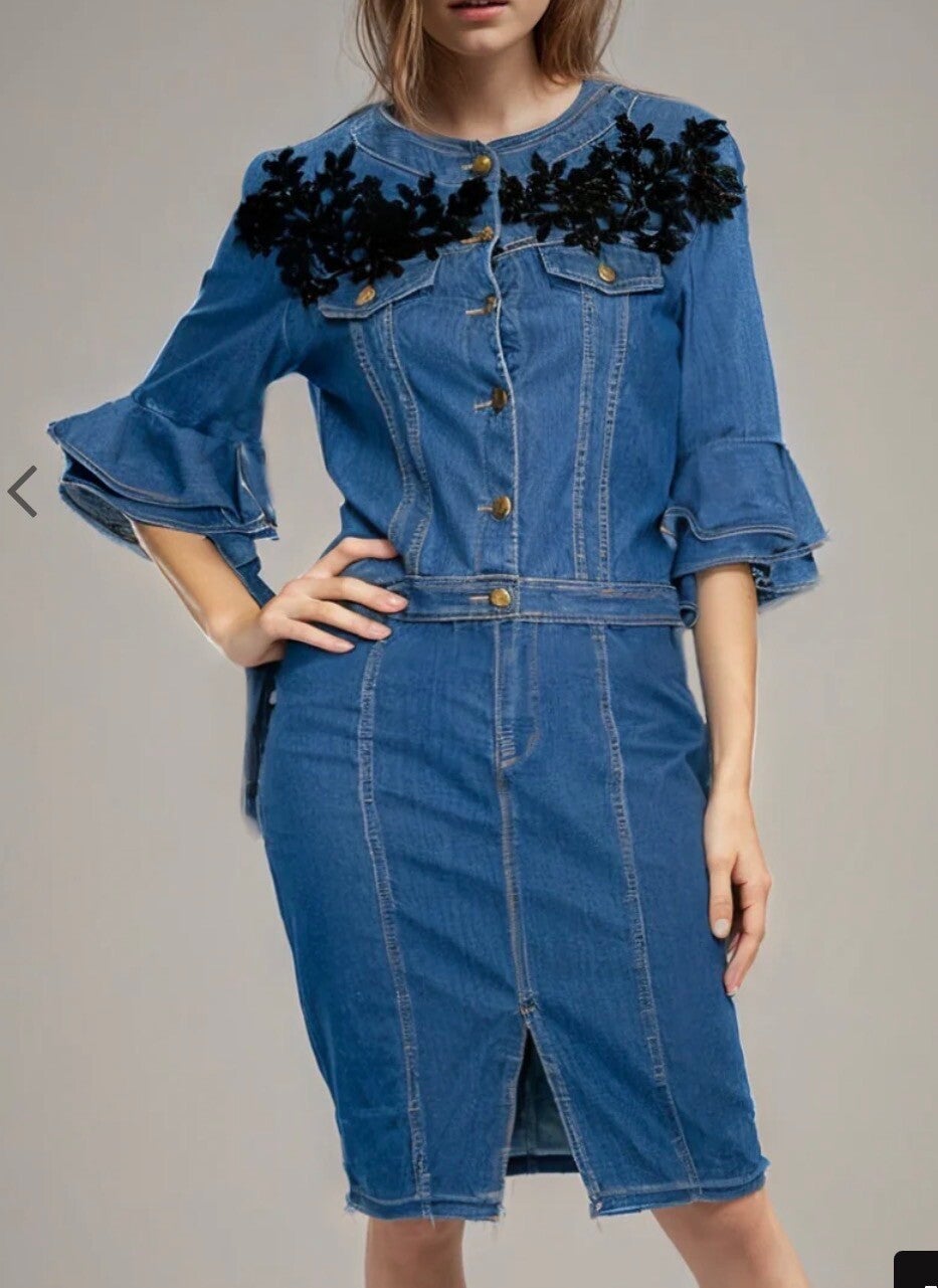 Jean Skirt and Top w/Black Embroidery