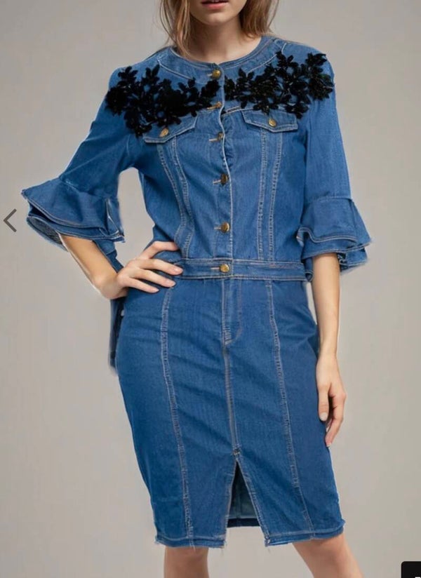 Jean Skirt and Top w/Black Embroidery