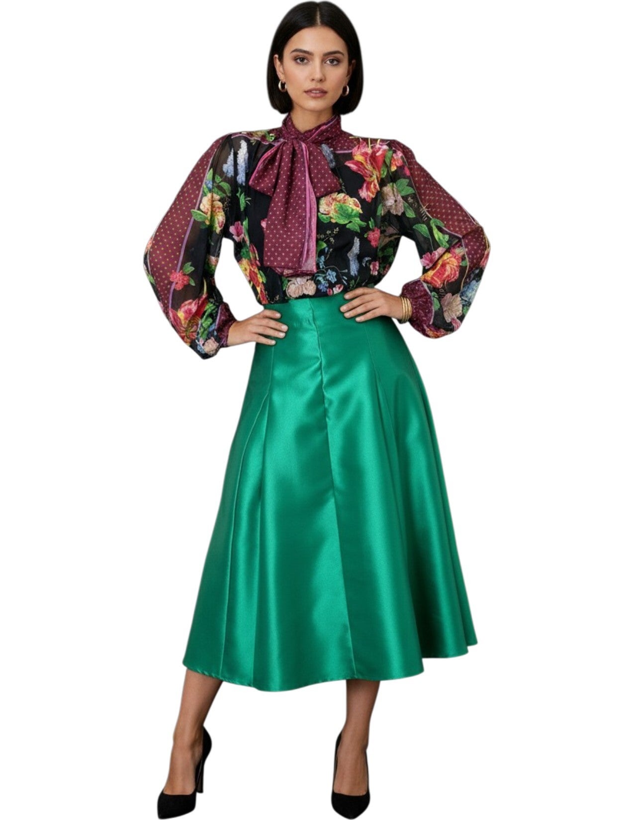 Multi Color Long Sleeve Tie Blouse