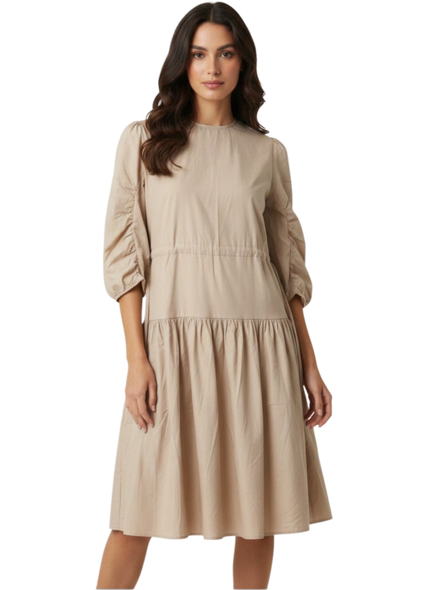 Khaki Dress with Gathered Details