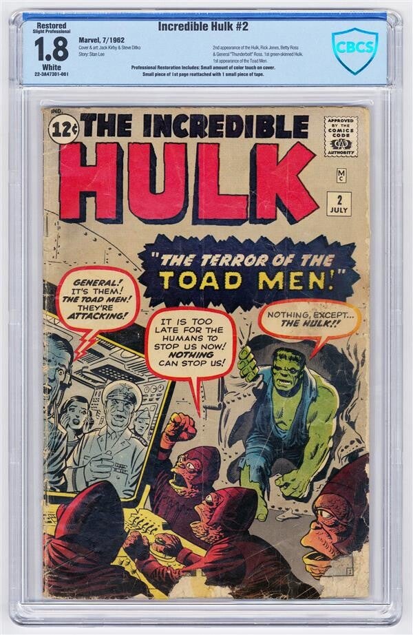 Incredible Hulk #2   CBCS G- 1.8   slight restoration