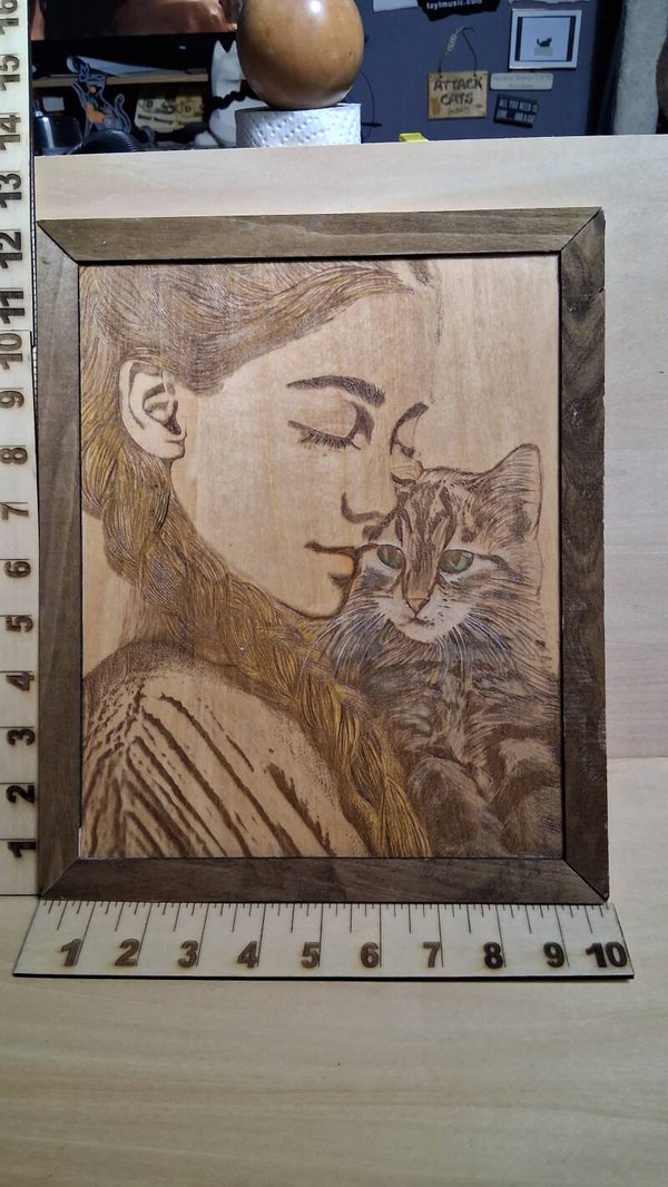 Girl and Cat Engraving (#205)