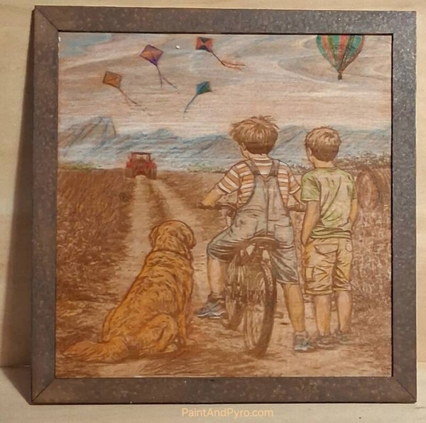 "Then... two boys in a field" colored Engraving (#212)