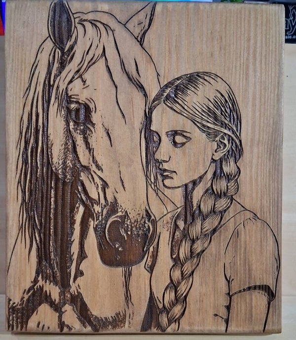 Girl and Her Horse Engraving  (#215)