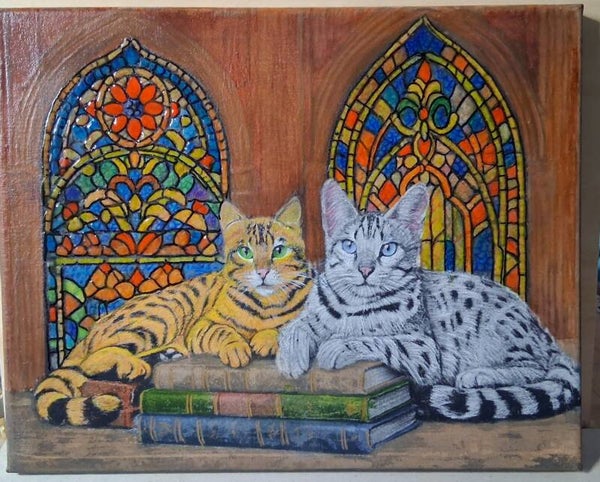 247 Church Cats. Acrylic on canvas. 14"x11"