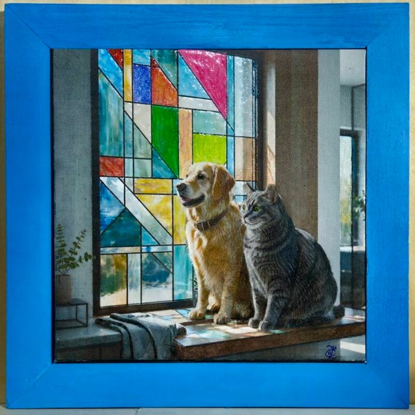 252 Stain-glass Dog and Cat