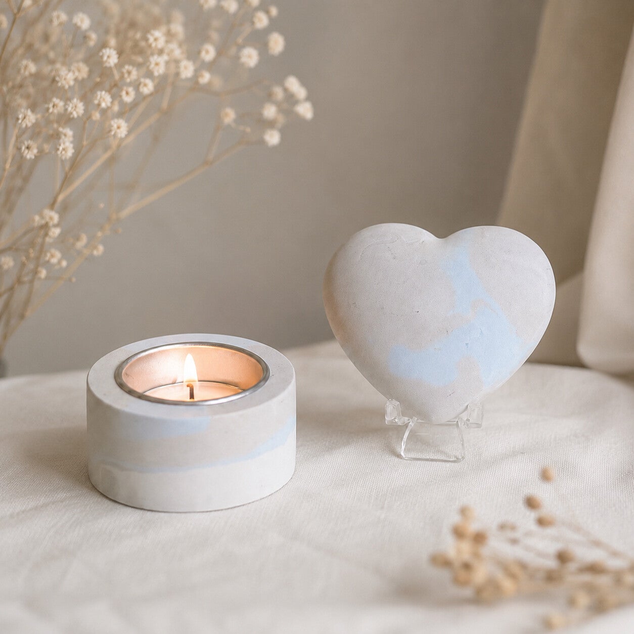 Herinnerings-hart Blue met theelicht