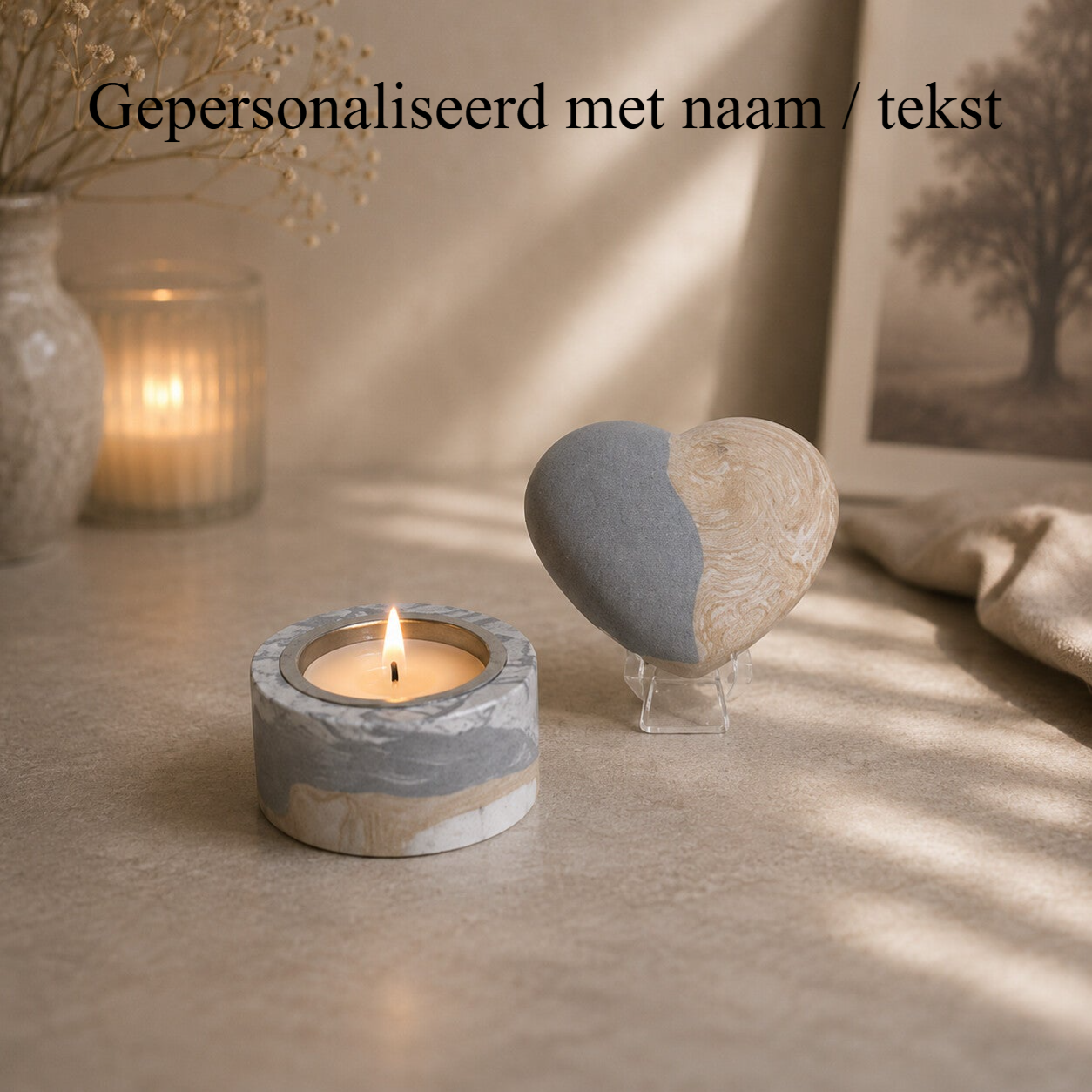 Herinnerings-hart Marbre met theelicht