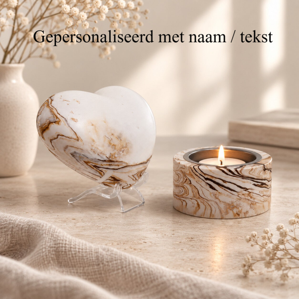 Gedenk hart met bijpassend theelicht | gepersonaliseerd met naam
