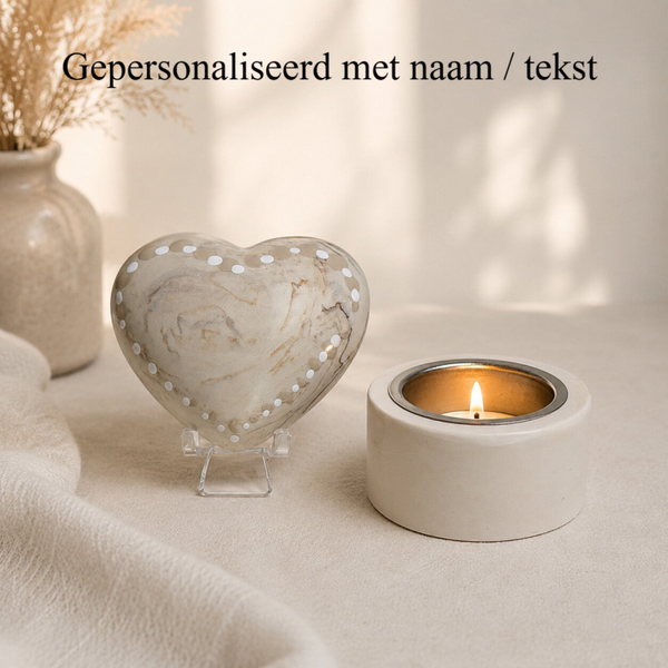 Gedenksteen | Koesterhart met naam / tekst | incl gedenklichtje