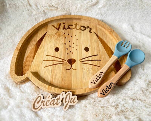 Assiette enfant en bois personnalisé avec gravure