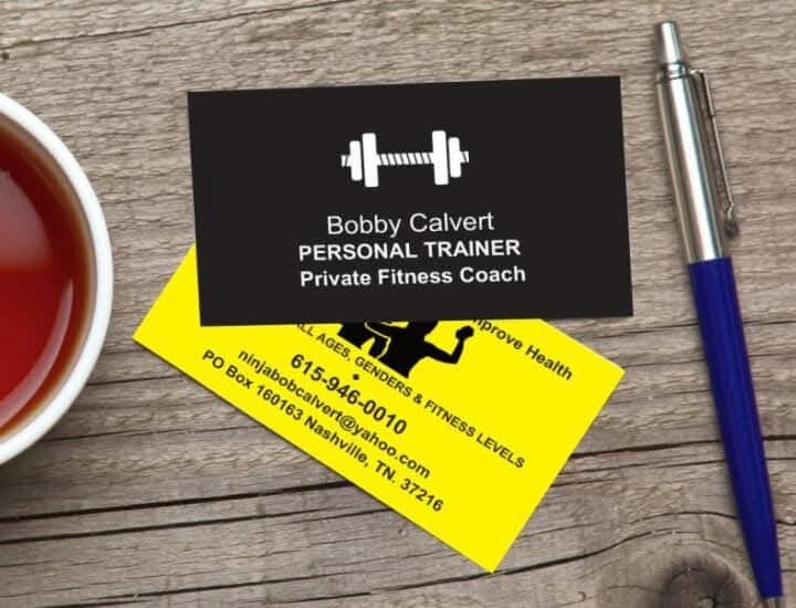 A picture of a business card for a certified functional fitness coach and personal trainer based in Nashville TN.