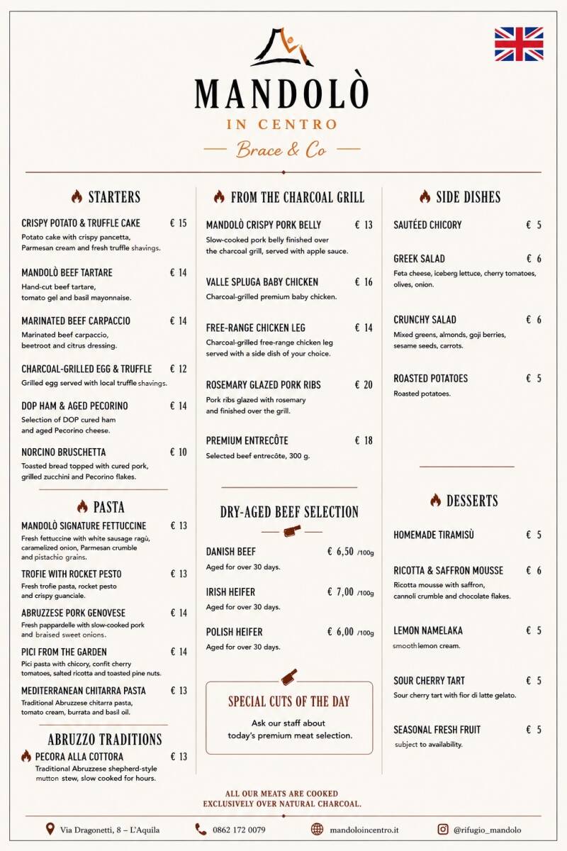menu inglese
