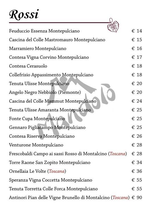MENù VINI ROSSI