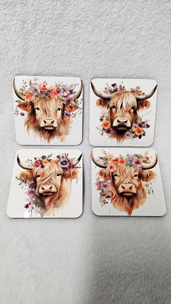 Pack Of 4 Highland Cow Coaster Set