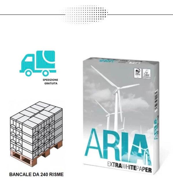Carta A4 Aria Extra White 75gr - 240 risme (€ 2.49 la risma)