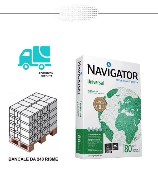 Carta A4 Navigator 80 gr - 240 risme (€ 3,29 la risma)