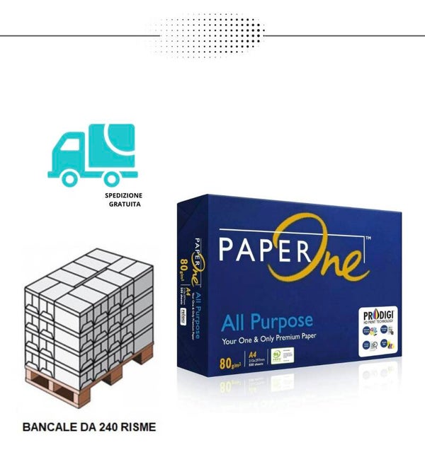 Carta A4 PaperOne 80 gr - 240 risme (€ 2.38 la risma)