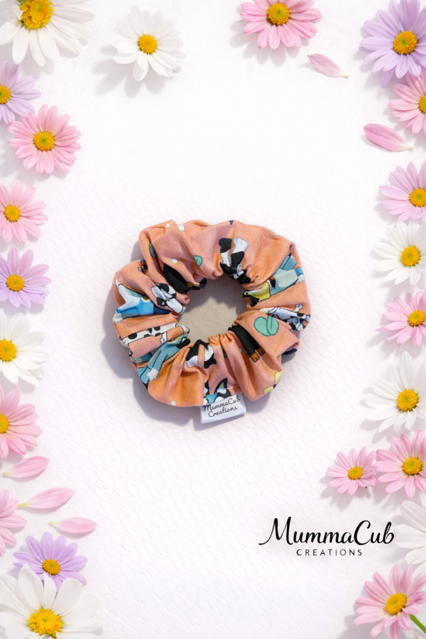 Small Peach Blue Doggie Scrunchie