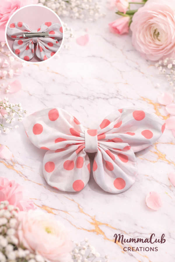 ‘Butterfly Style’ Pink Polka Dot hair bow