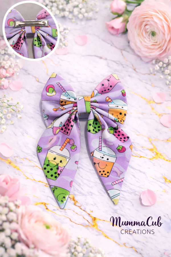 Small Purple Bubble Tea Hair Bow
