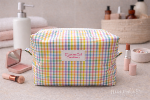 Toiletry/Make Up Bag Pastel Checkered Design