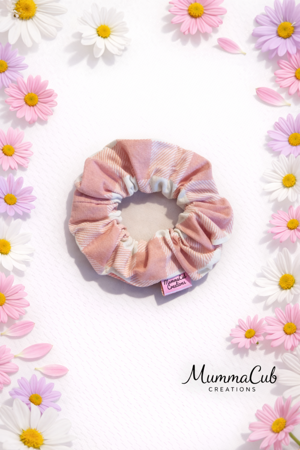 Small Pink Checkered Scrunchie