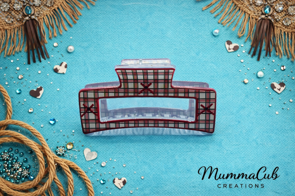 Medium Red and White Checkered Hair Claw Clip