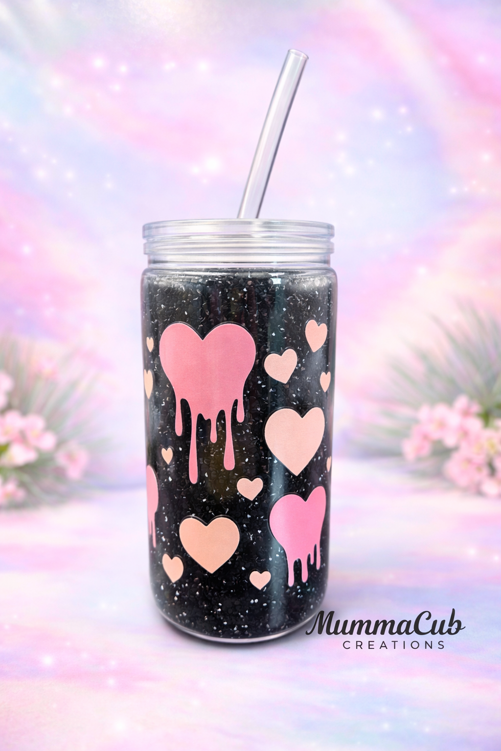16oz Black Rhinestone 'Dripping Hearts' Snow Globe