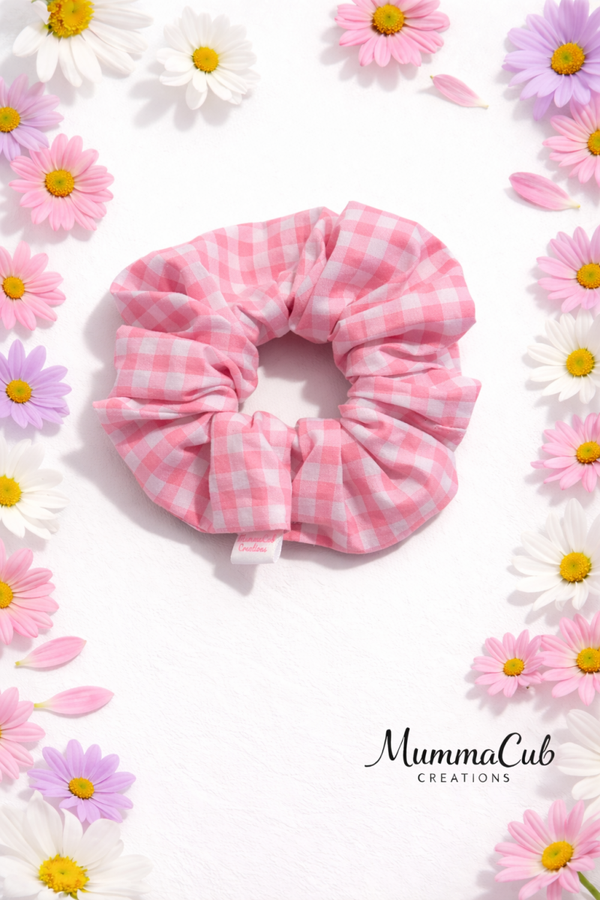 Large Pink Gingham Scrunchie