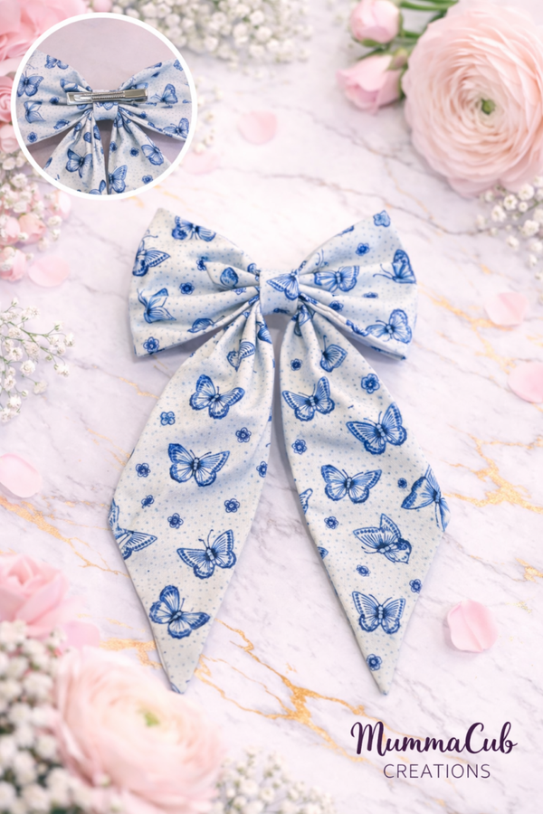 Large Blue Butterflies Hair Bow