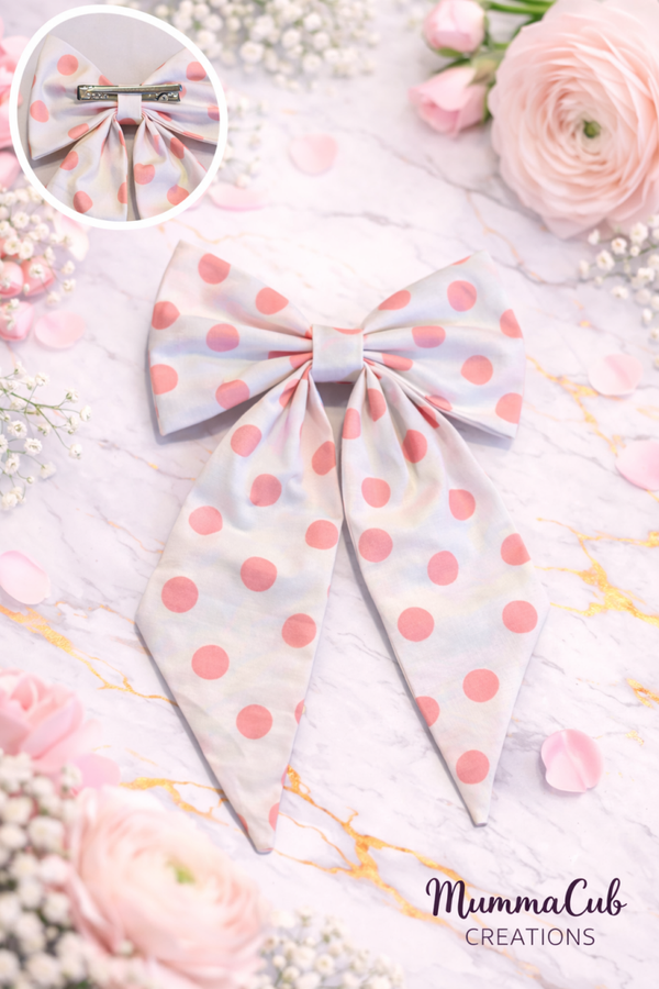 Large Pink Polka Dot Hair Bow
