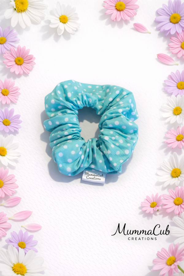 Small Green/Teal Polka Dot Scrunchie