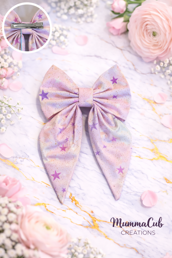 Small Pink/Purple Glitter Stars Hair Bow