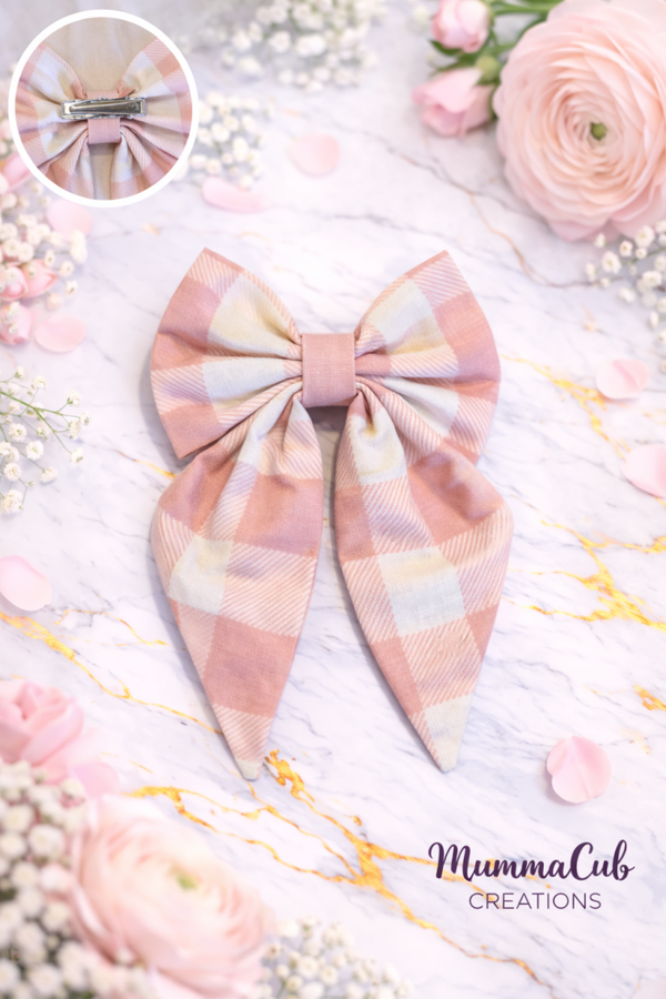 Small Pink Checkered Hair Bow