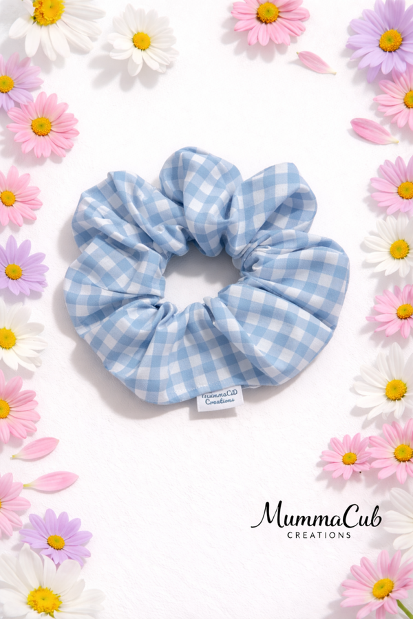 Large Blue Gingham Scrunchie