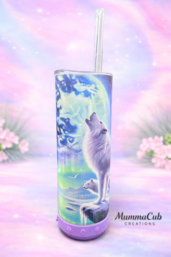 20oz Insulated Sublimation Tumbler Design 3 with Purple Bluetooth Speaker