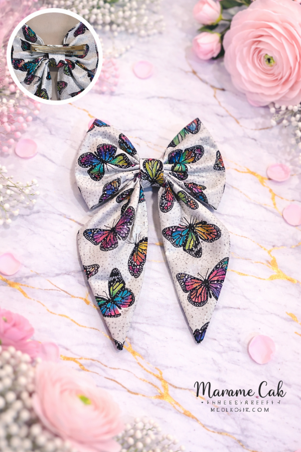 Small Glitter Rainbow Butterflies Hair Bow