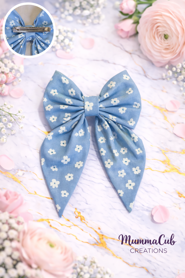 Small Blue Daisies Hair Bow