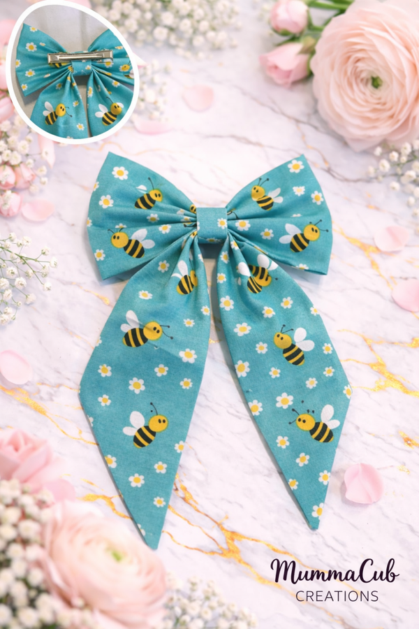 Large Green Bees Hair Bow