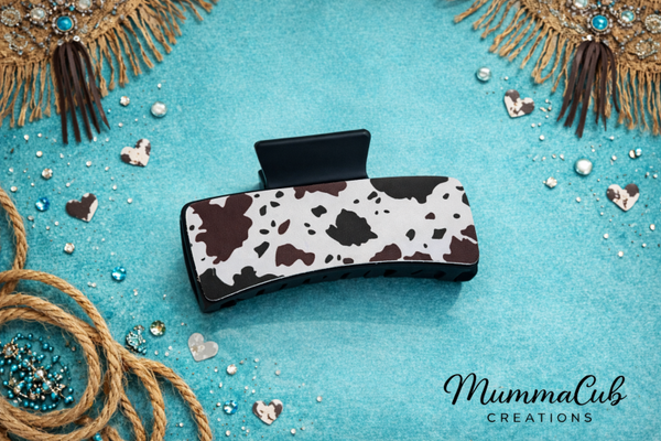 Large Black Cow Hide Pattern Hair Claw Clip