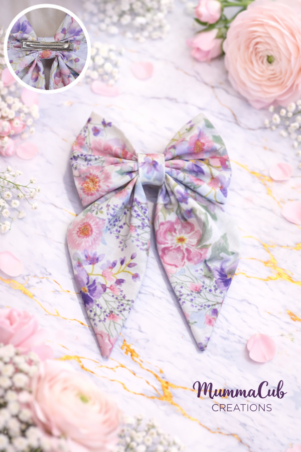 Small Pink/Purple Flowers Hair Bow