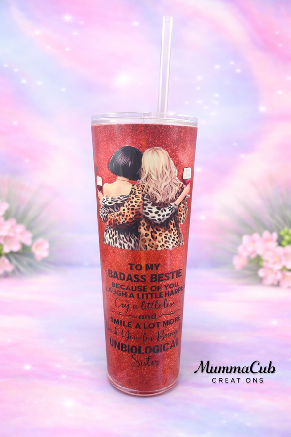 24oz Acrylic Tumbler Design 4 (Red Glitter)