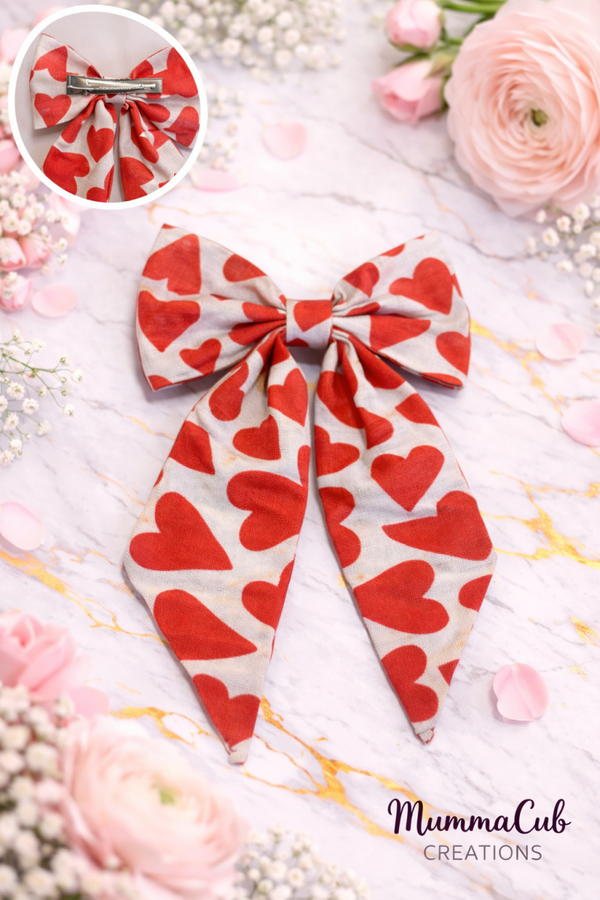 Large Red Hearts Hair Bow