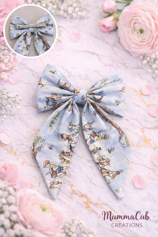 Large Light Blue Bear and Friends Hair Bow