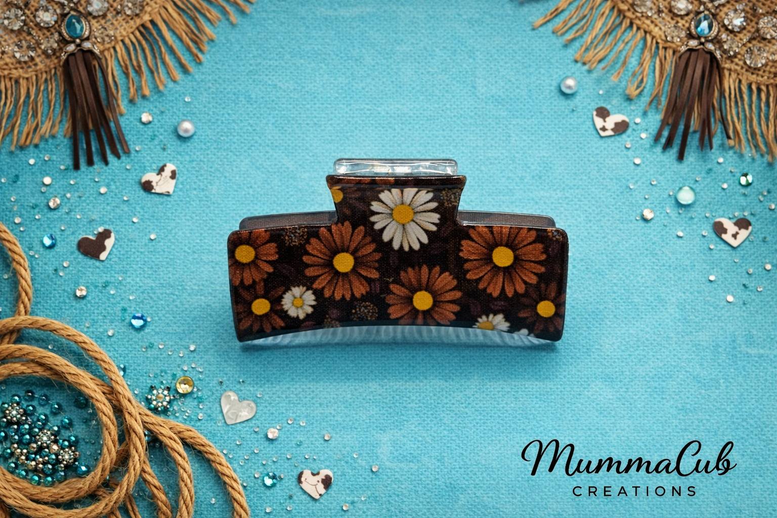 Medium Brown Flowers Hair Claw Clip