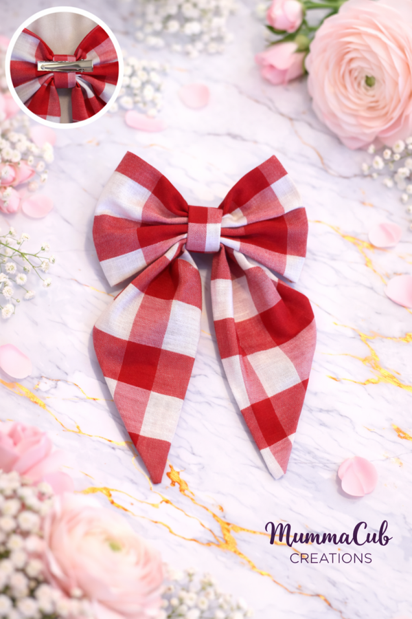 Small Red Checkered Hair Bow